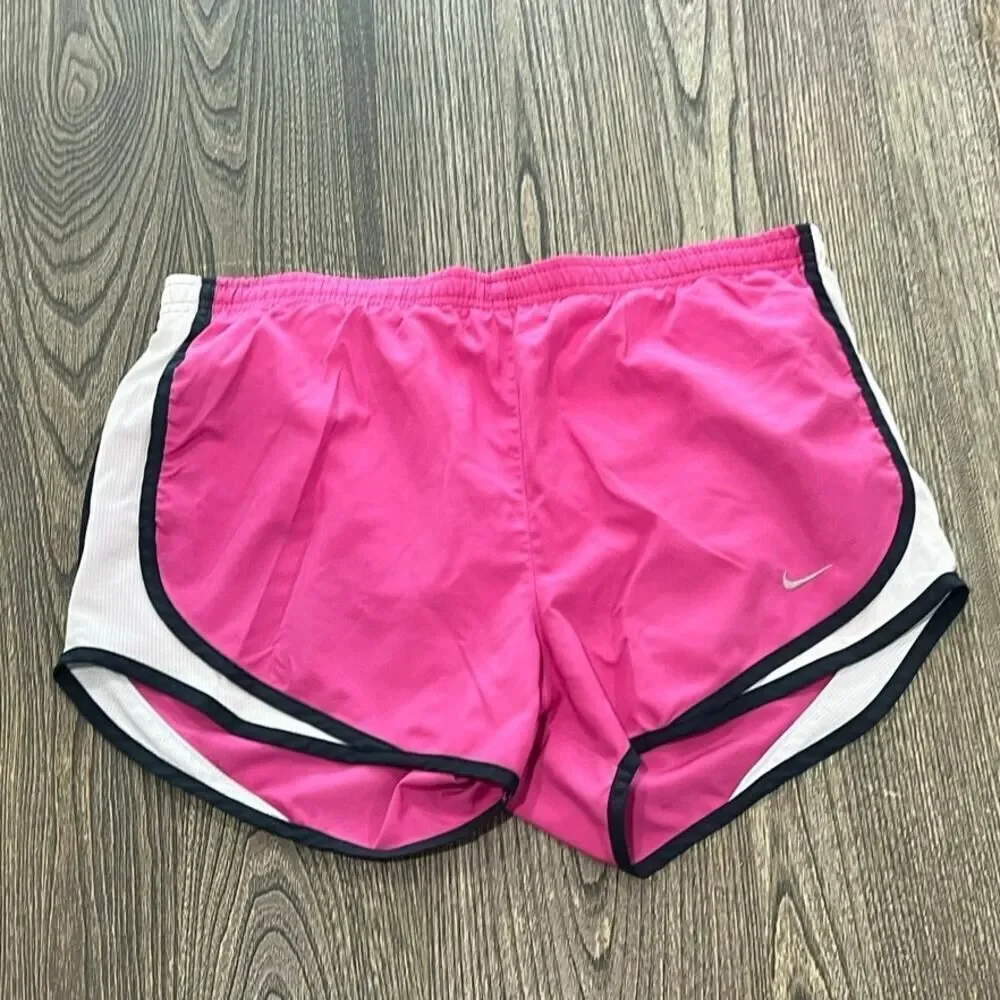 Nike Fit Dry Running Shorts Elastic Waist Swoosh Logo Pull-On Pink White Size S